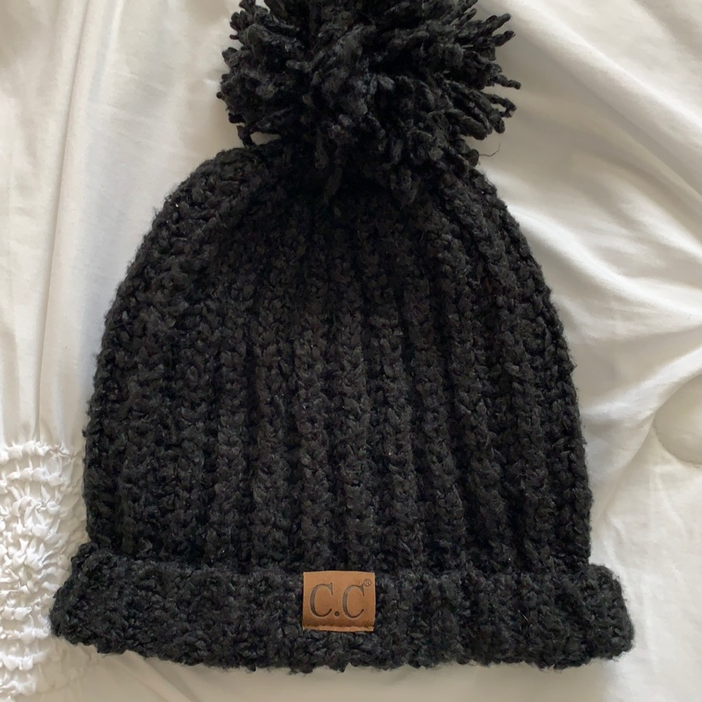 C.C Black Pom Pom Beanie, great condition